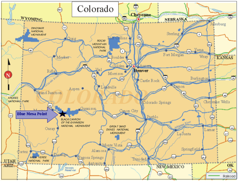Colorado Map with Blue Mesa Point